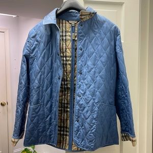 Burberry size small light blue quilted jacket
